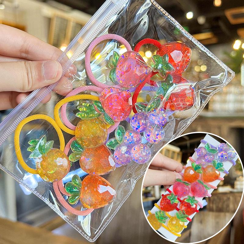 Korean Style Cartoon Hair Tie Set: Cute, High-Elastic Hair Bands for Girls - 5 Colorful Pairs