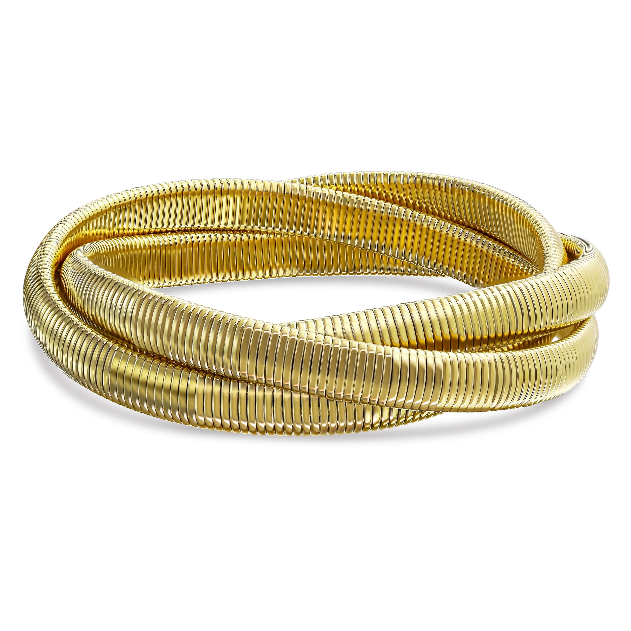 

Strand Omega Snake Cobra Wide Bangle Twist Bracelet Band Interlocking Flexible Stretch Bracelet for Yellow Gold Plated Stainless Fits Inch Three Set,