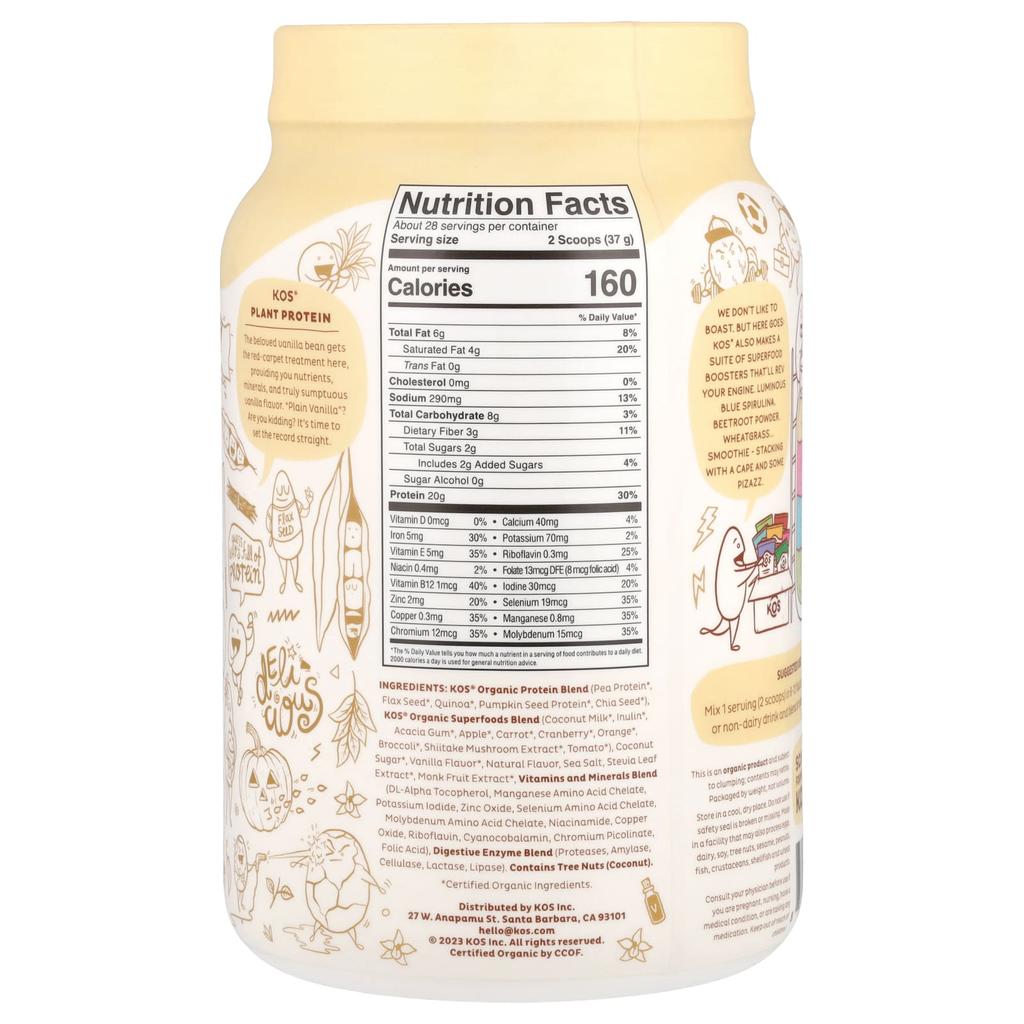 Organic Superfood Plant Protein Powder, Vanilla, 1,036G (2.3Lb)