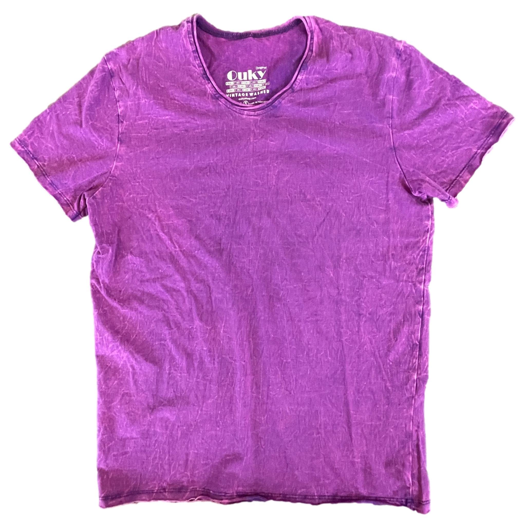 

Cotton Hand Dyed Vintage Wash Stylish Short Sleeve Old Clothes Style Asian Ethnic Plain [Four leaf] 100% T-Shirt (M, Purple)