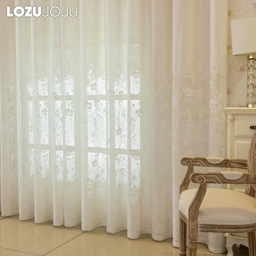 1 ks LOZUJOJU Jednoduchý moderní tylový žakárový dutý poloprůhledný průsvitný závěs do obývacího pokoje, ložnice, na balkonové okno, domácí dekorace