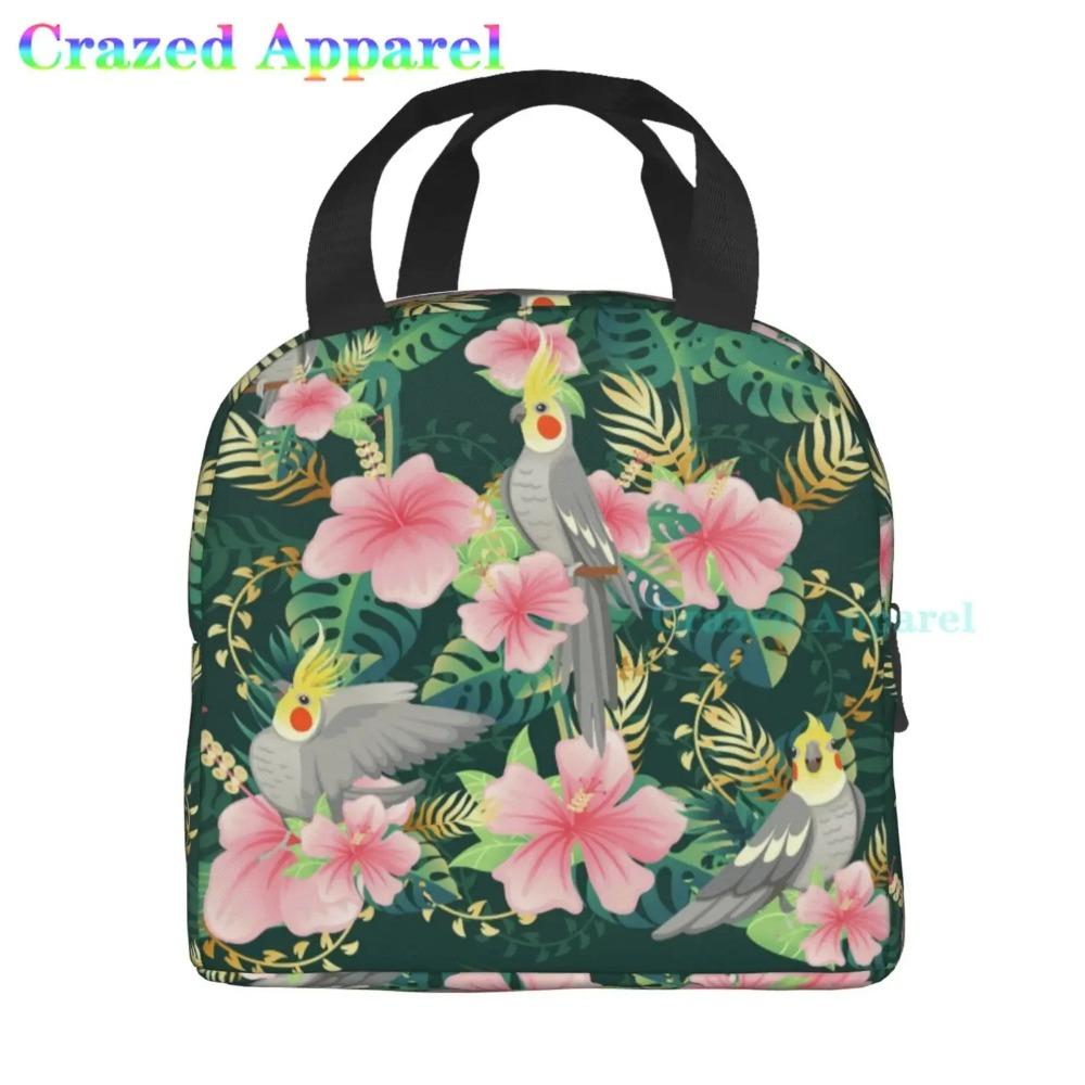 Large Lunch Bag Parrots On Branches Printed Insulated Lunch Box for Women and Men, Portable Lunch Box for Work Picnic Beach