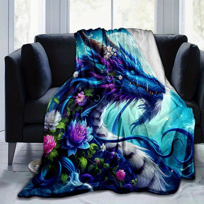 1pc Dragon Printing Lightweight Flannel Blanket, Comfortable and Warm Blanket, for Camping Sofa Bed and Couch Office, Gift