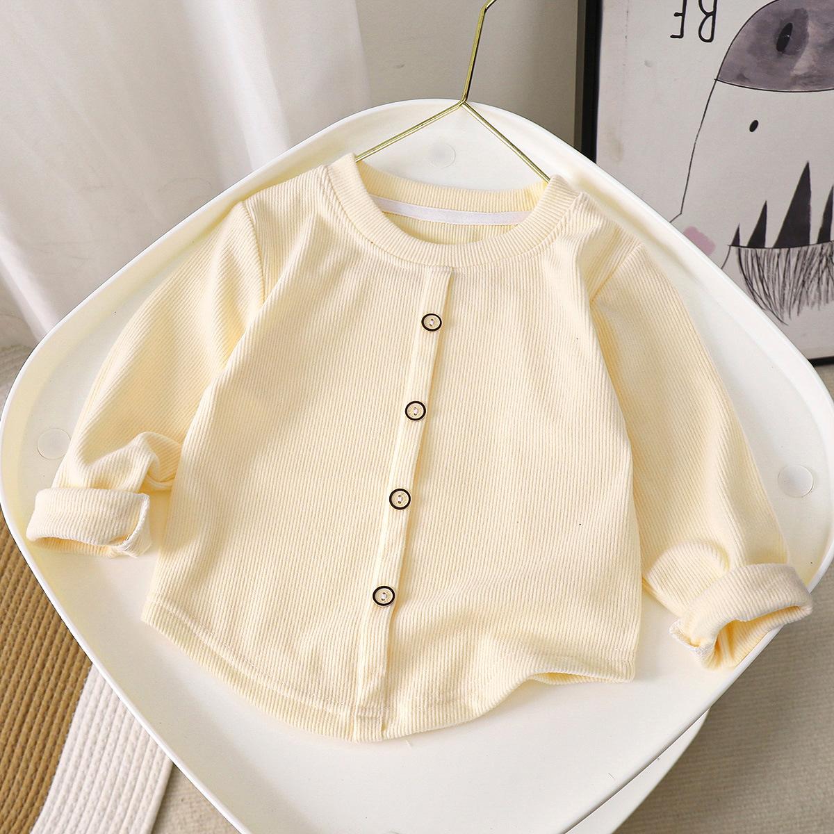 

Spring Children s Base Shirt Elastic Button Warm Long Sleeved Top 80 бежевий