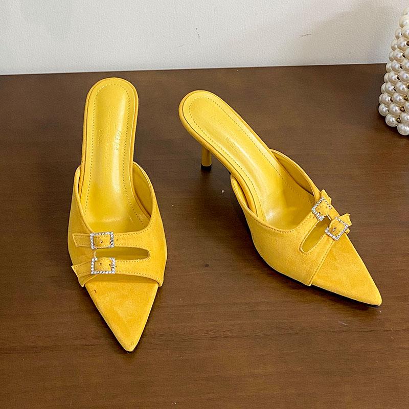Fashion Party Ladies Pumps Heels Slides Shoes Spring Summer Female Slip On Footwear Shallow Fashion Pointed Toe Women High Heels Shoes