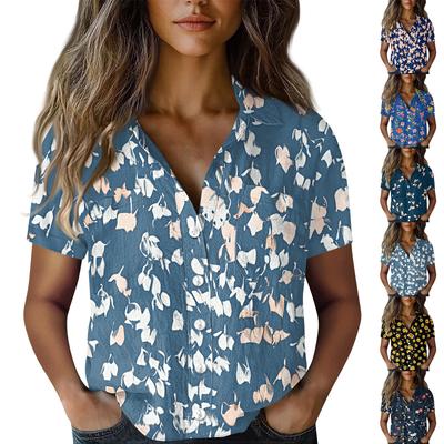 Women Cotton Linen Tops Short Sleeved Shirts Loose  Boho Tees Vintage Blouses