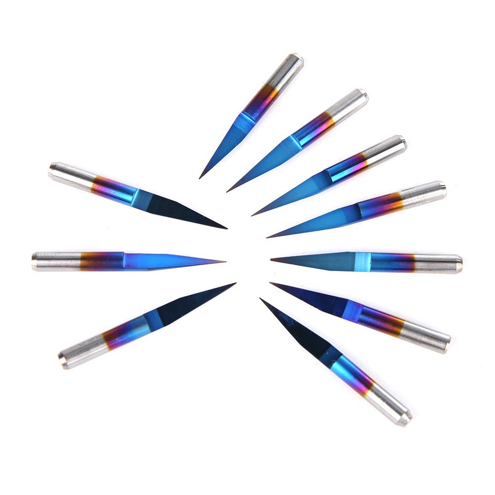 10Pcs box 3.175 Blue Plating Tungsten Steel Engraving Tool CNC Carving Tool (10 degrees * 0.4)