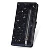 For iPhone 15 Glittery Zipper Pocket Leather Case Wallet Stand Anti-drop Phone Cover