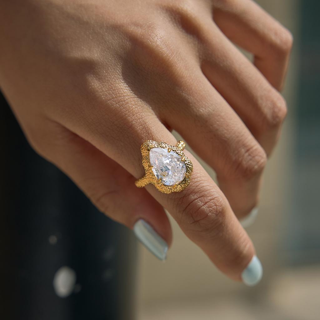 Youthway Classic Big Water Drop Zircon Rings For Women Minimalist 18K Gold PVD Plated Stainless Steel Rings Fashion Jewelry Gift
