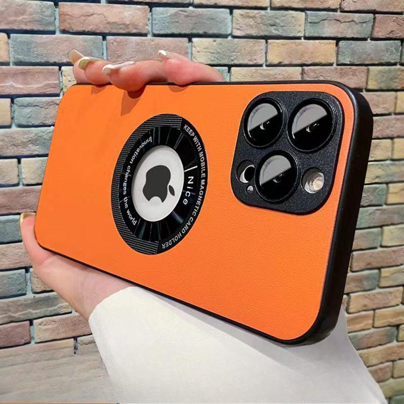 

Подходит для iPhone 16 Магнитный след Протечка Чехол для мобильного телефона Apple 15 Кожа с рисунком личи 14 Пленка для объектива Полное покрытие iPhone 16promax оранжевый
