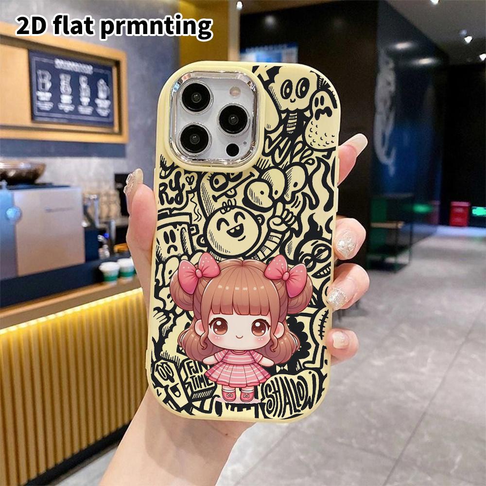 Phone Case: 2D Flat Design Suitable for iPhone 18 17 16 15 14 13 Pro Cases, Couple Style, Little Girl with a Bun, Christmas and Halloween Gifts