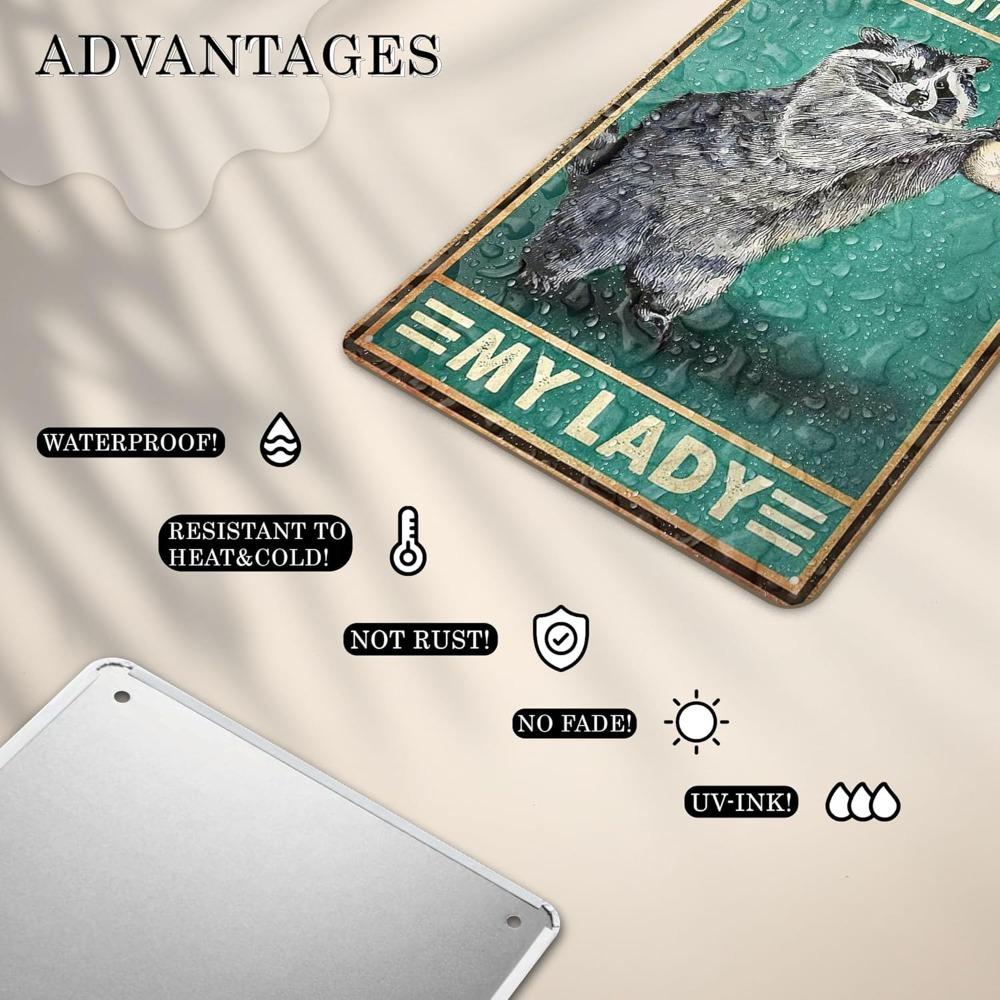 "Your Butt Napkins My Lady" Funny Decor - Raccoon Bathroom Tin Sign, Wall Decorations for Bathroom