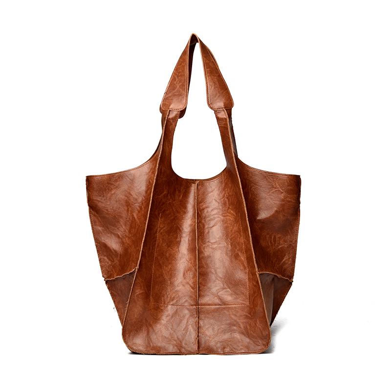Vintage Women's Tote Bag Solid Color Large Capacity Shoulder Bag