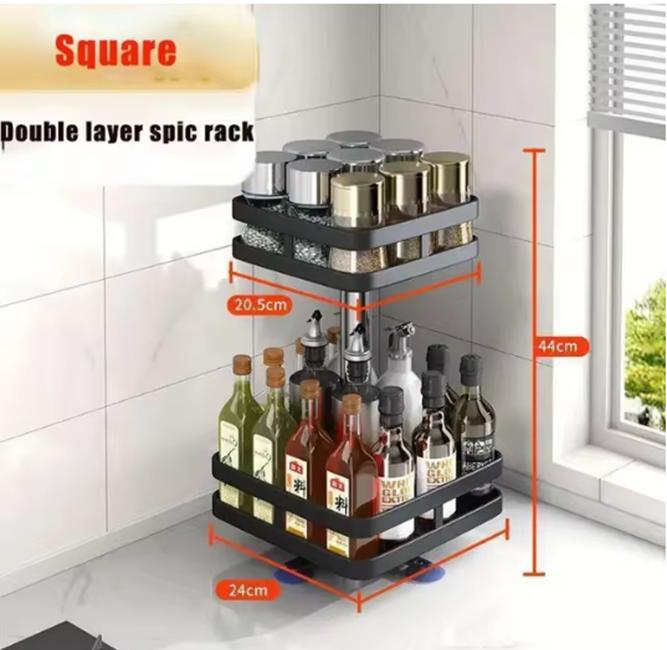 360°Rotating Kitchen Spice Rack Round Storage Container Non-Skid 2 Tier Turntable Organizer Storage Tray Cosmetics Organizer