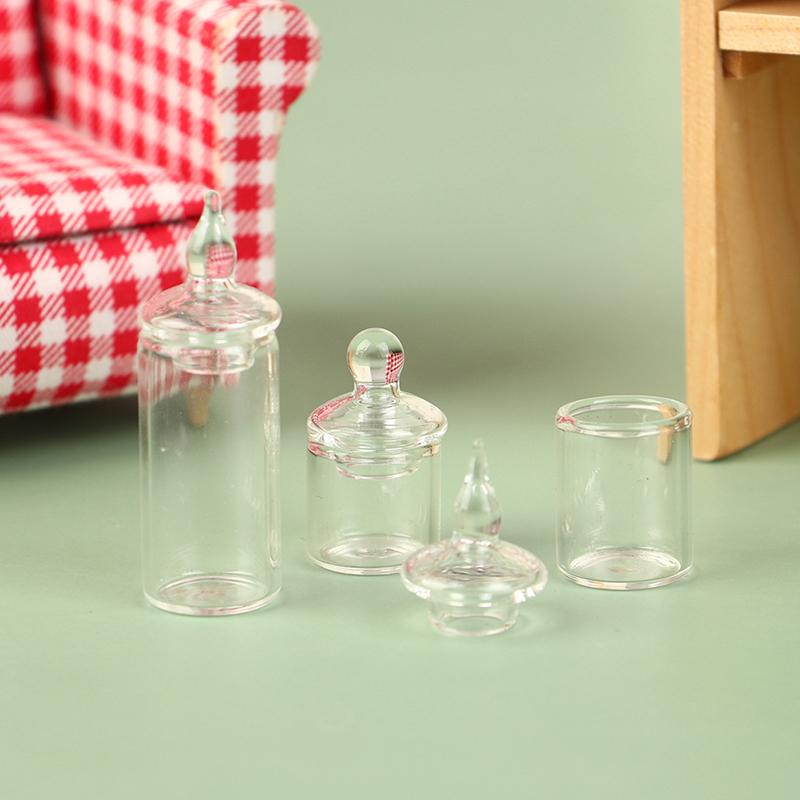1:12 Dollhouse Miniature Tiny Jar Candy Storage Bottle W/Cover Kitchen Decor