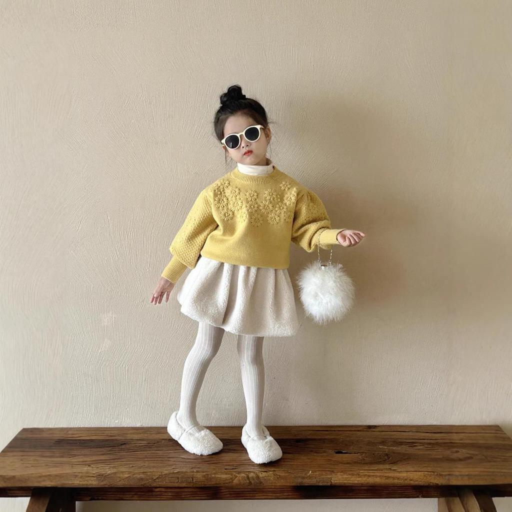 2024 Winter Floral Wool Sweater & Skirt Set for Children