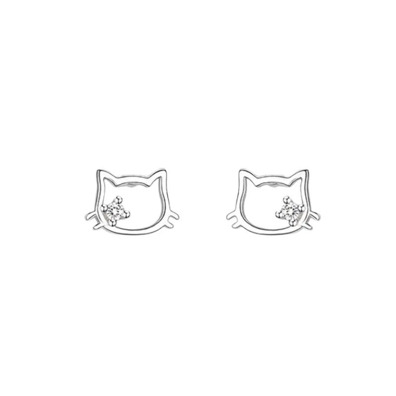 Hello Kitty Single Diamond Hollow Cat Ear Stud Earrings for Women - No Removal Needed