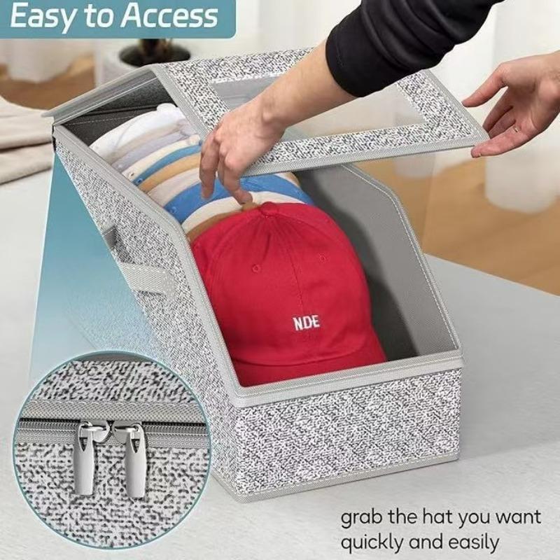 Non-Woven Hat Storage Box with Zipper Dustproof Stackable Organizer for Baseball Caps Large Capacity Closet Storage Solution