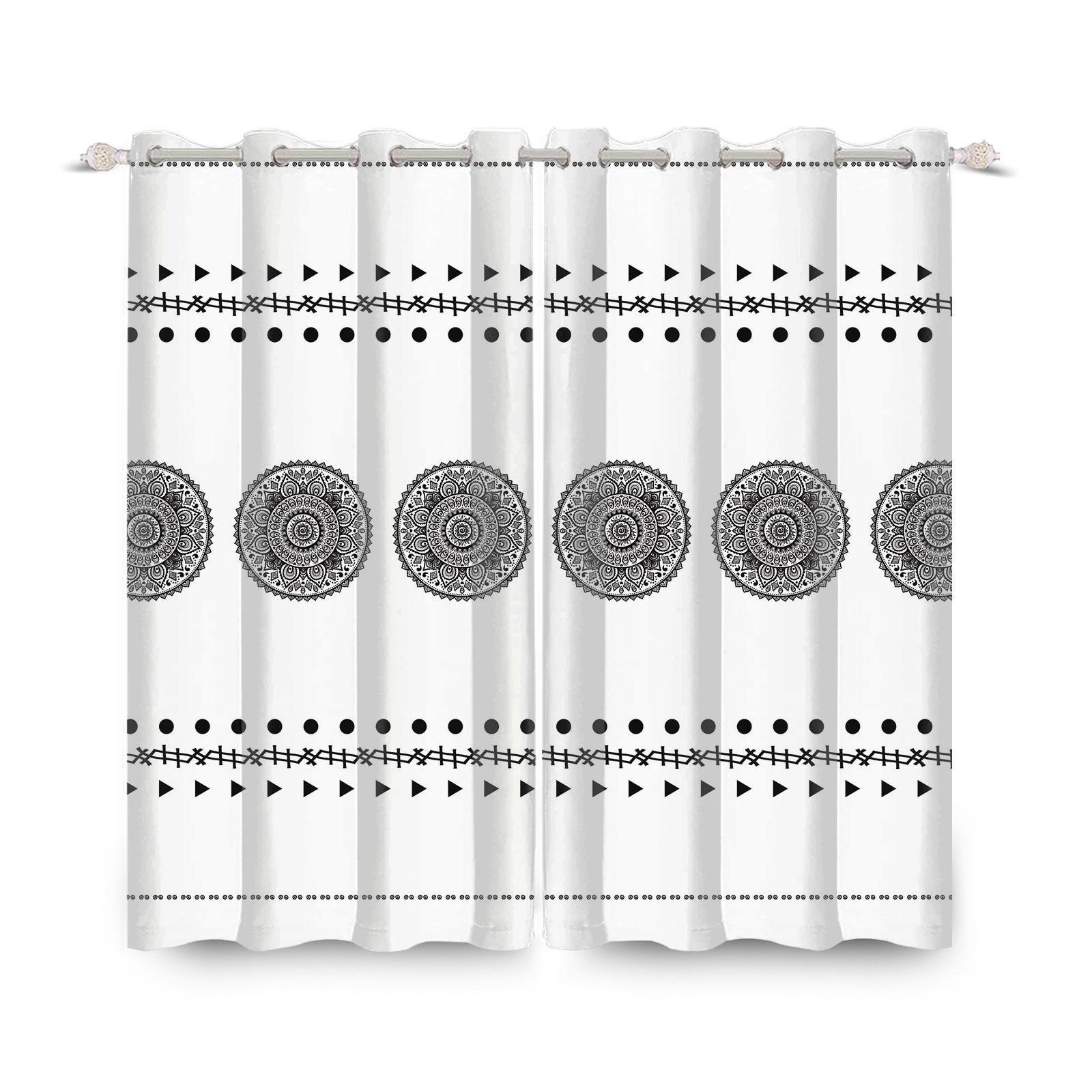 

White Curtains Bedroom Living Room Window Style Circular Pattern Interior Home Decor Boho Blackout Made Of Polyester Treatment W100*H130(CM)-Grommet top&2PCS