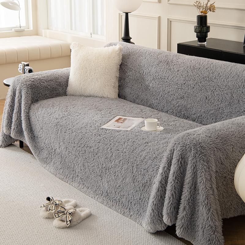 Plush Sofa Towel Full Cover Cream Windproof Cat Claw White Sofa Blanket High-end Thickened Anti-slip Sofa Cover