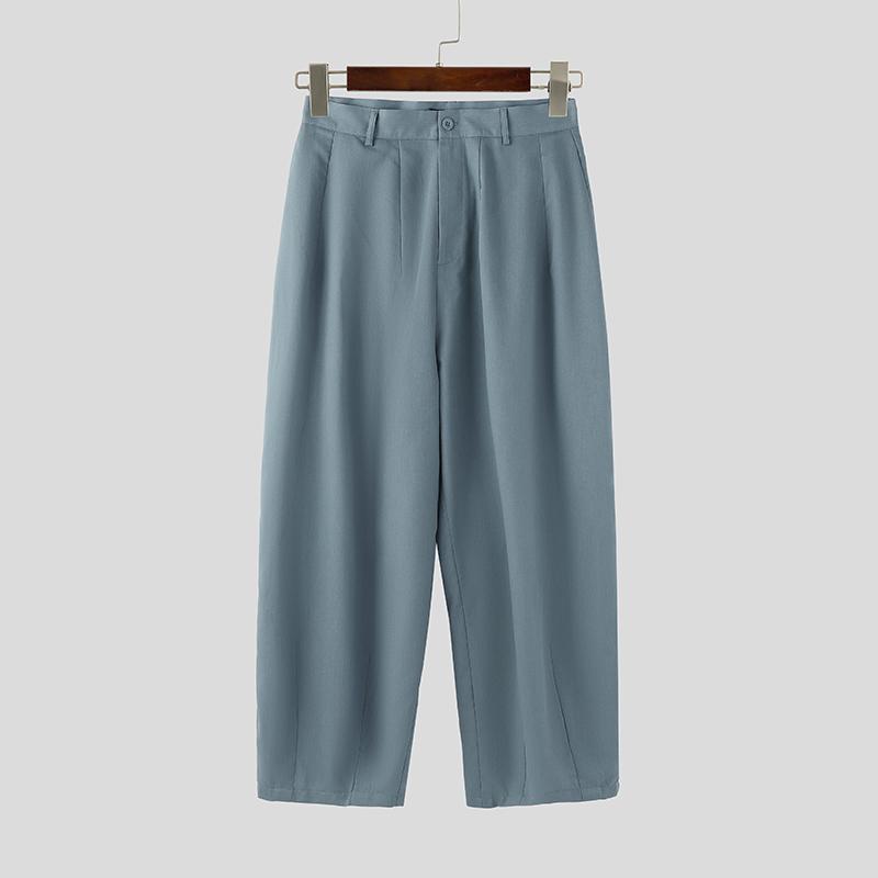 INCERUN Men Casual High Waist Zip-up Casual Baggy Long Pants Trousers