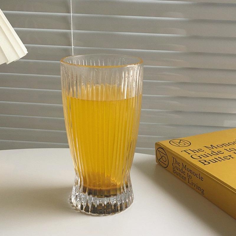 295ml/375ml Glass Wine Cup Drinkware Small Waist Flame Cup for Office Home Striped Milk Cup Flower Tea Glass Cup Drinking Bottle