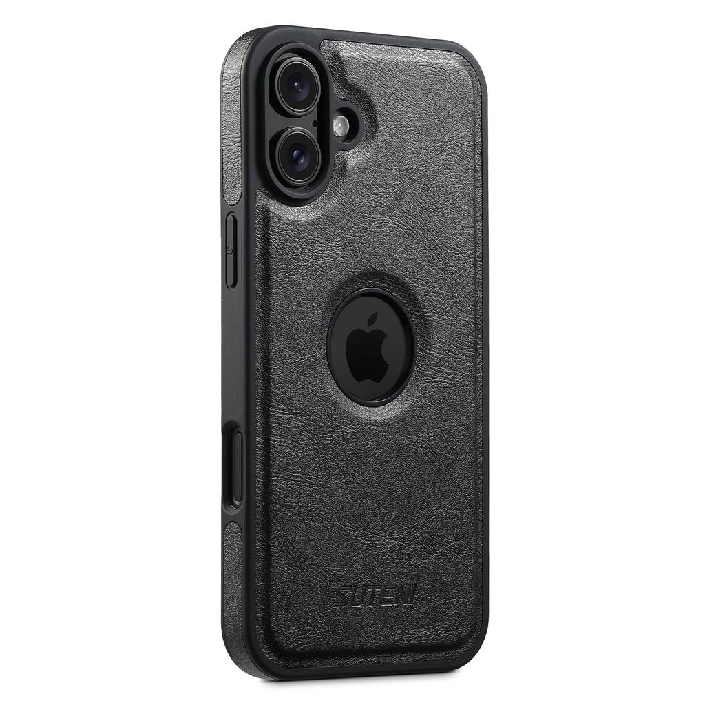 SUTENI G1 For iPhone 16 Magnetic Case Waxy Texture Leather Coated TPU Phone Cover