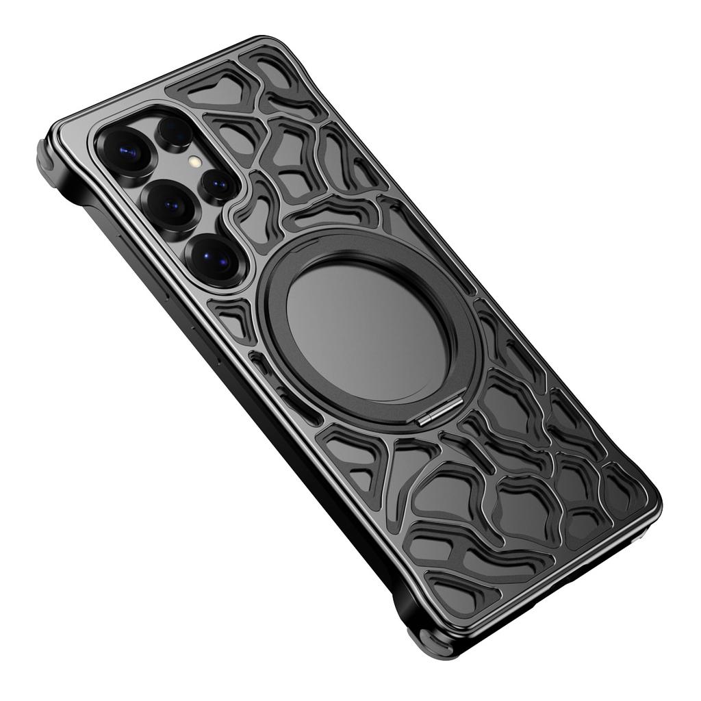 For Samsung Galaxy S25 Ultra Case Alloy Metal Borderless Back Cover with Magnetic Kickstand