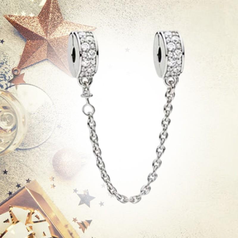 Sparkling Safety Chain Collection Charm Bead Charms Triple Clear Stone Safety Chain Safety Chain Clip Compatible With Authentic Bracelets Do It Yourse