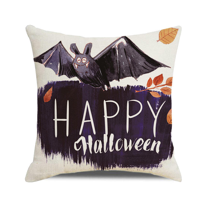 Halloween Bat Crow Pumpkin Print Cushion Cover Home Living Room Sofa Decoration Throw Pillow Cover