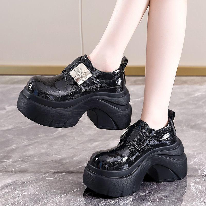 Thick-soled Women's Autumn New Versatile Velcro Retro Style Heightening Small Women's Small Leather Shoes