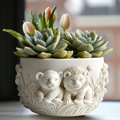 Lejonpar relief suckulent växt blomkruka harts silikonform söt lejon relief förvaringslåda ljuskopp betong gipsformar