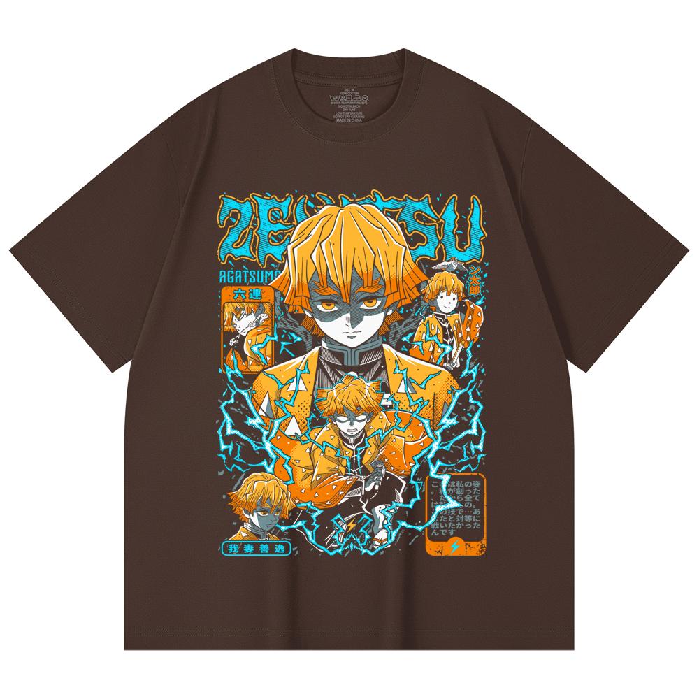 230 Gsm 100% Cotton Demon Slayer V100 Zenitsu Print Unisex Heavy Cotton T Shirt