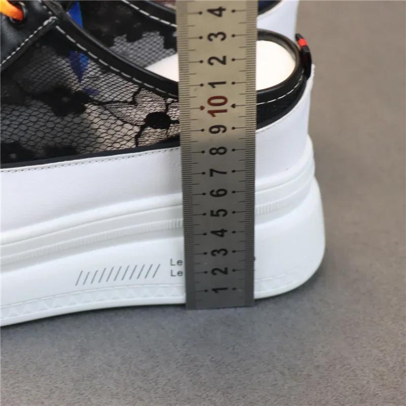Fashion Summer Thick-soled Inner Heightening Half-drag Canvas Shoes Women's Muffin  A Pedal Lazy Shoes Women Casual Breathable Slippers