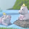 Set of 4 Handcrafted Cartoon Hippo Resins Sculpture Miniature Scene Perfect As Desk Decors Home Accent Or Present