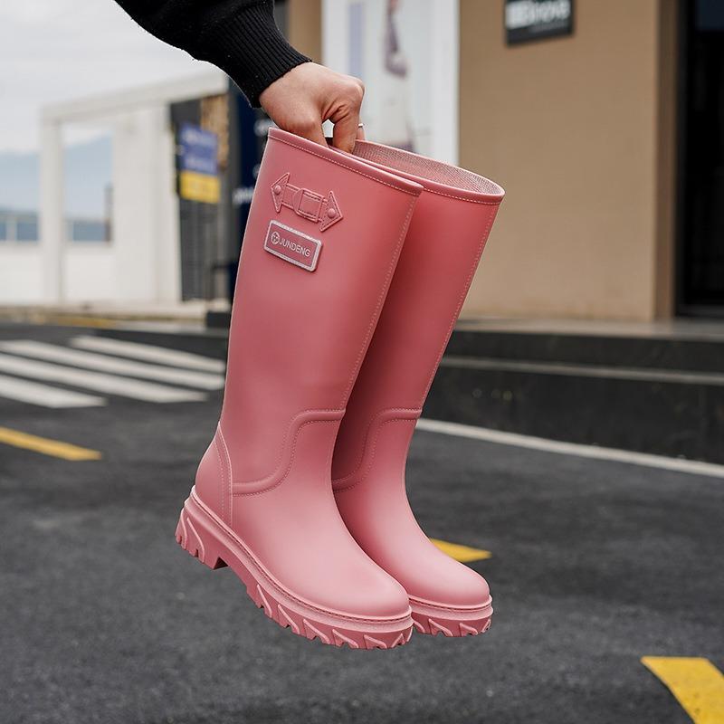 Fashion extra high wading women's boots long tube rubber shoes over the knee women's rain boots powder water boots dazzling black women