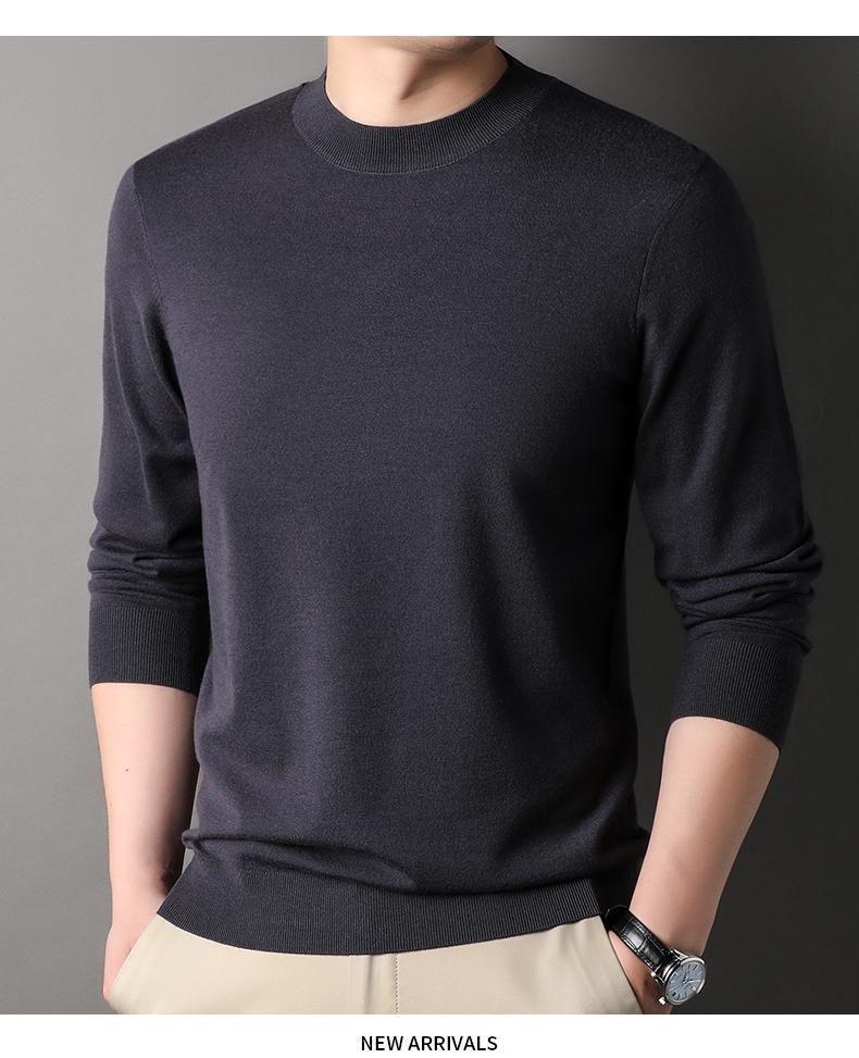 Romon Men's Crew Neck Wool Sweater - Long Sleeve Knitted Top for Spring, Autumn, and Winter
