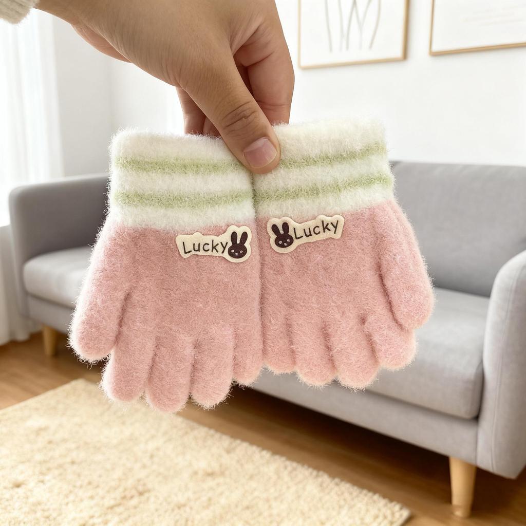 Warm Winter Velvet Knit Cartoon Gloves for Children Ages 1-3