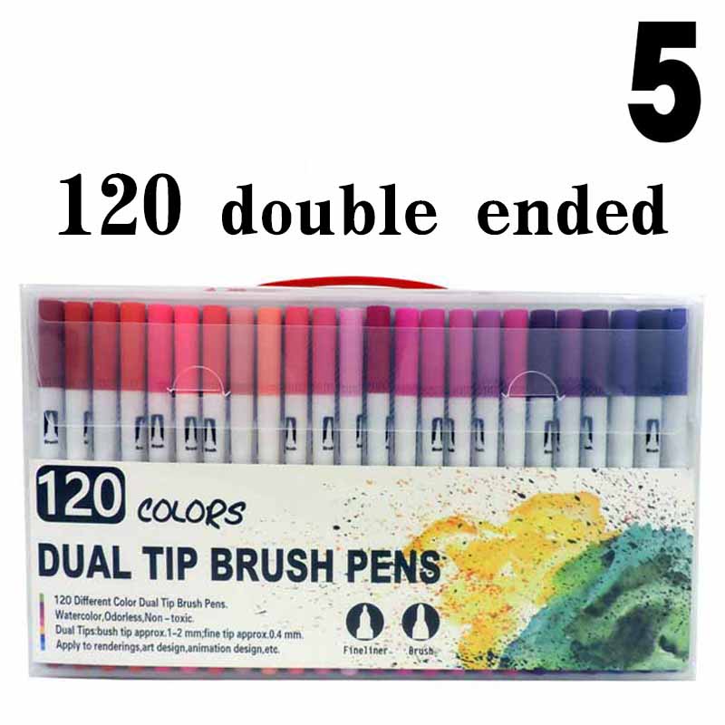 60/120 Colors Dual Tip Brush Art Marker Pens – Watercolor Fineliner & Brush for Manga Coloring Drawing Painting Stationery Supplies