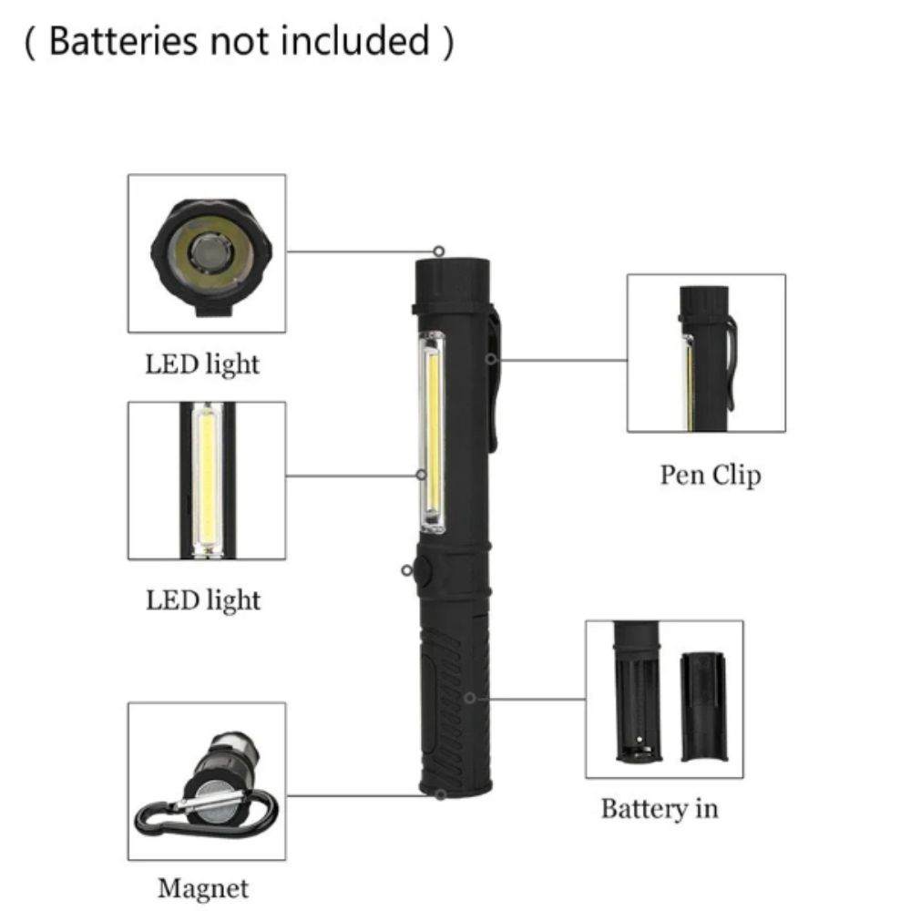 Waterproof COB LED Flashlight Magnetic Base Work Light Security Mini Pen Light  Camping