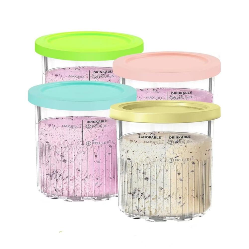 

4Pcs Household Ice Cream Pints Cups Compatible NC500 NC501 Ice Cream Storage Containers Food Storage Jar Set with Sealing Lids