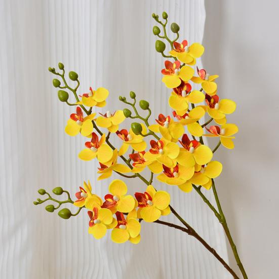 Artificial Moth Orchids 2 Fork Realistic Fake Silk Flower Wedding Party Home Office Table Centerpiece Faux Phalaenopsis Floral Branch Decoration