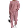 Women's Fashion Solid Color Round Neck Long Sleeve Top Elastic Waist Casual Pants Set