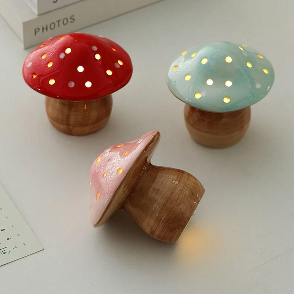 Energy Efficient Ceramic Mushroom Night Light Soft Glow Mushroom Nightlights  Bedside Lighting