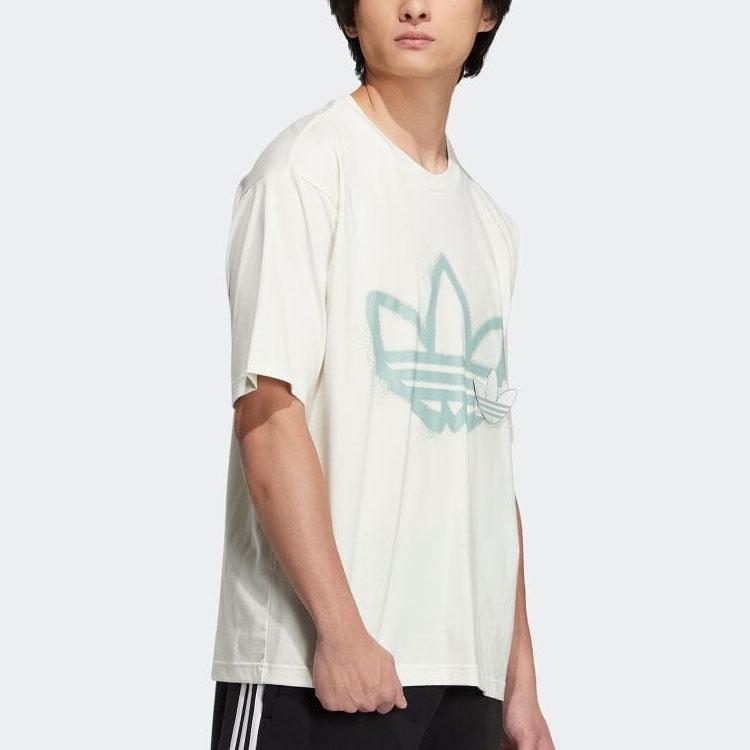 adidas originals Round Neck Dropped Shoulder Sleeves Large Logo Printing Short Sleeve Unisex White T-Shirt Men's HS2008