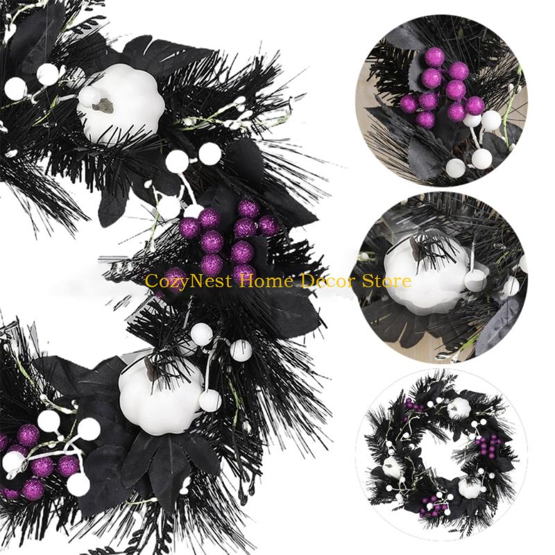 

92MF Halloween Door Wreath with White Pumpkins Decorative Wreath Front Door Wreath For Door Indoor Outdoor Decoration China Mainland