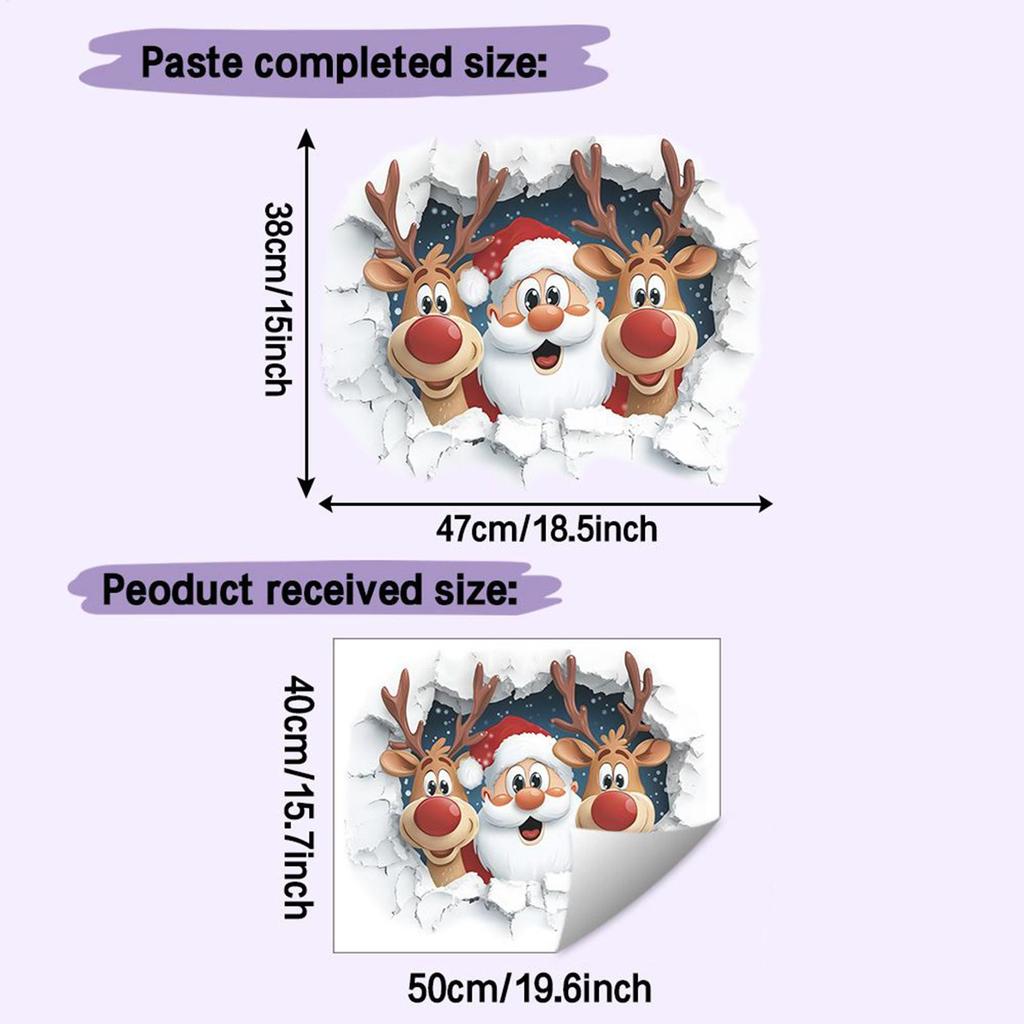 Santa Claus Wall Stickers Removable 3D Effect Christmas Cartoon Decals Santa Reindeer Living Room Stickers for Dorm Office Party