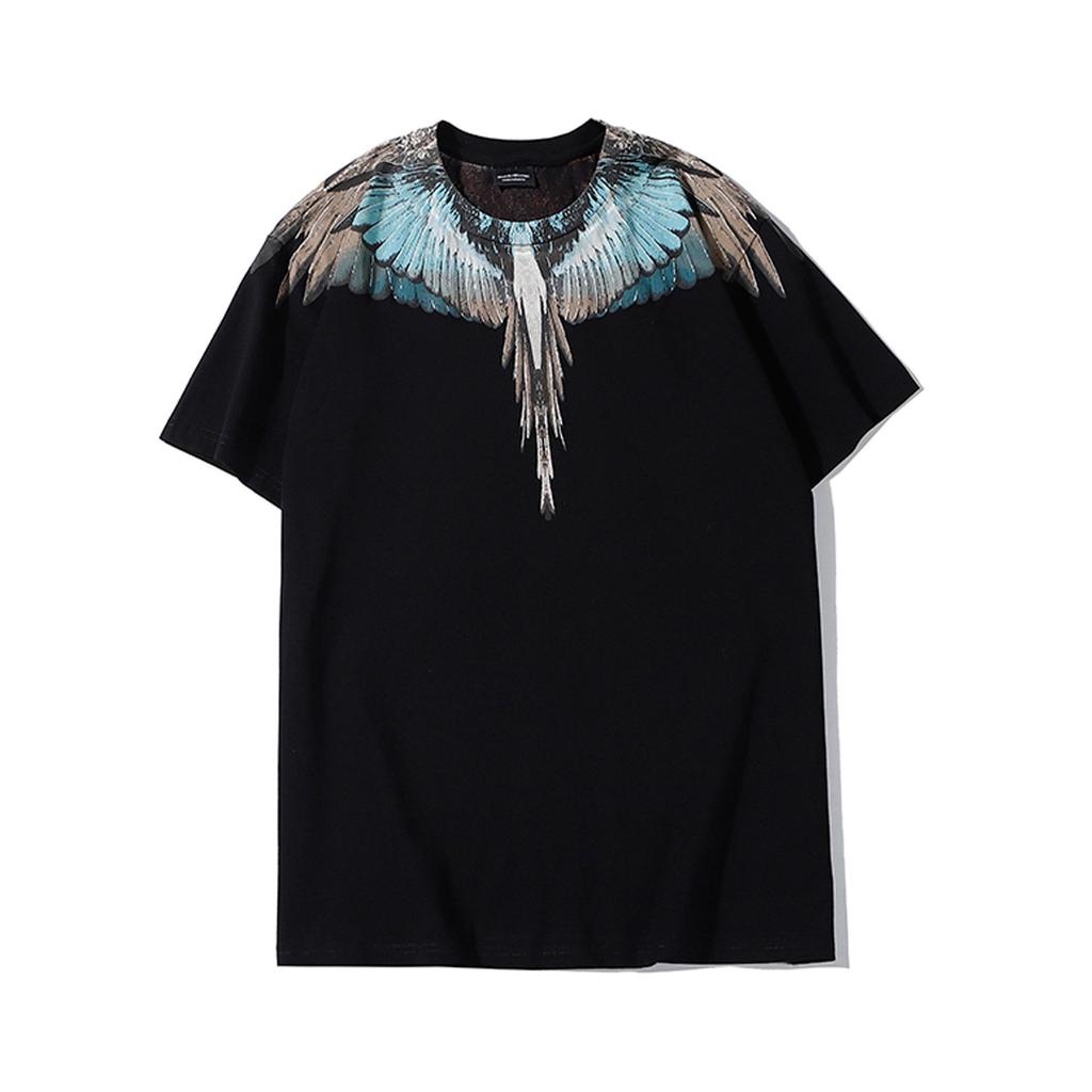 Marcelo Classic Phantom Wings Short Sleeve T-Shirt with Colorful Feathers and Lightning Design