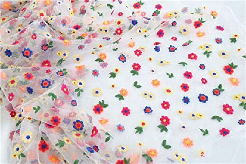 Joyful Colorful Small Flower Embroidered Lace 130cm Wide X 95cm Long Fabric,