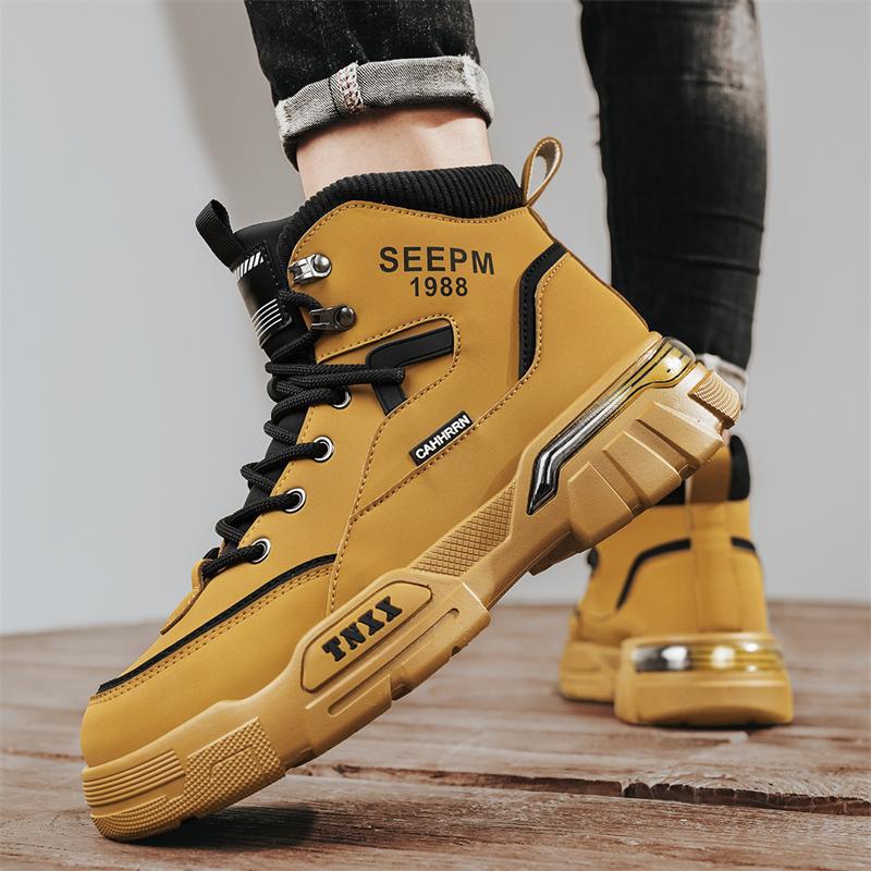 2025 podzim a zima nové vysoké univerzální boty Martin pánské outdoorové pracovní lokomotivní malé žluté boty odolné boty Martin
